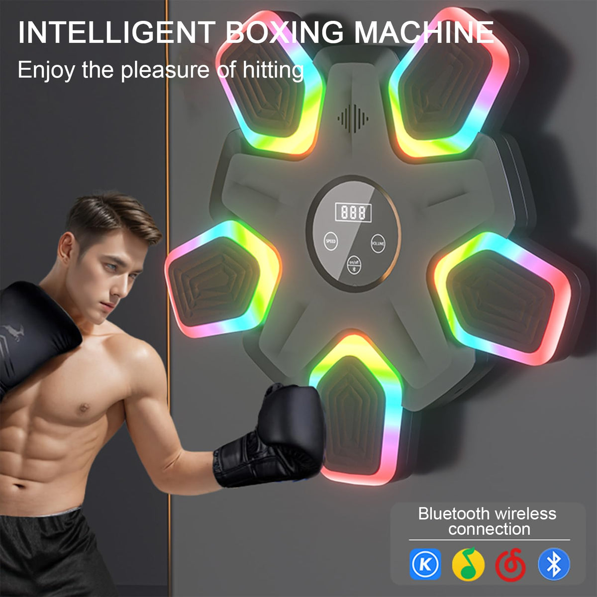 Boxing Workout Punching Machine with 2 Gloves Home Fitness Equipment Black NEW