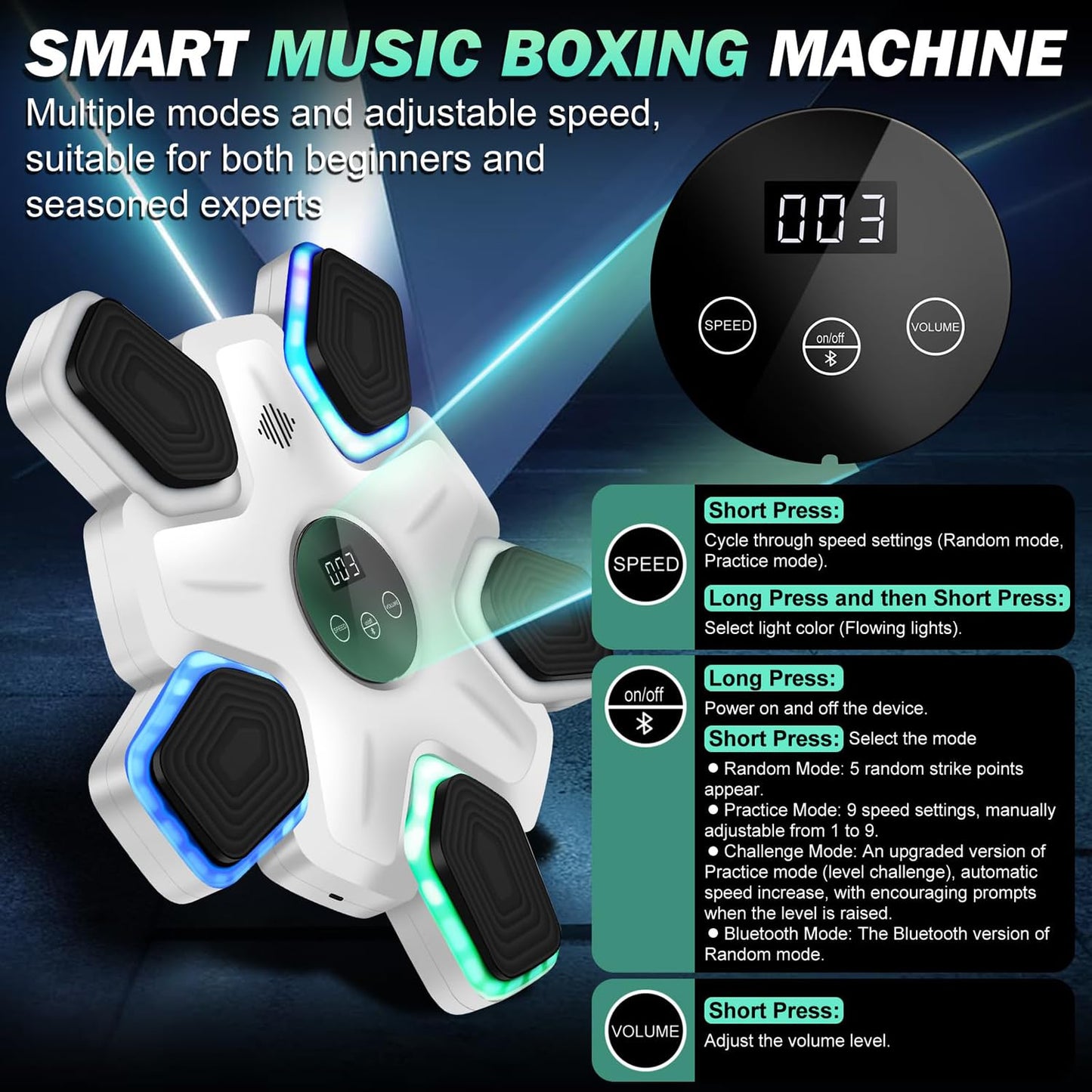 Smart Music Boxing Machine with Gloves for Home Gym Wall Mounted White NEW