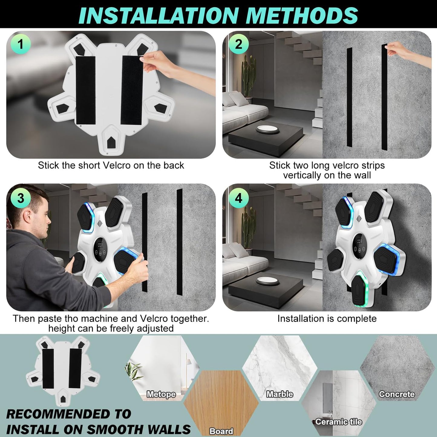 Smart Music Boxing Machine with Gloves for Home Gym Wall Mounted White NEW