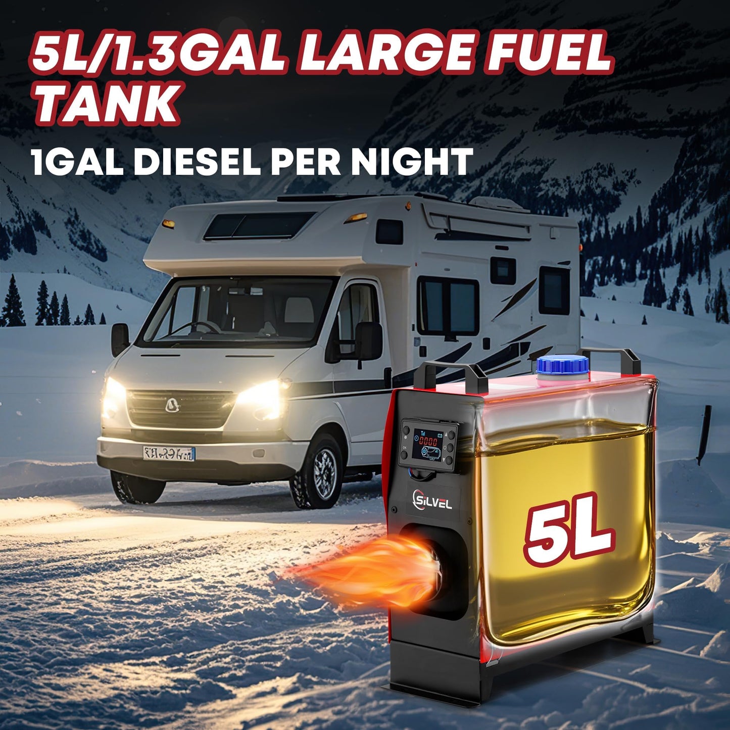 SILVEL 8KW Diesel Air Heater, Portable Heating Core, LCD Display, 5L Red NEW