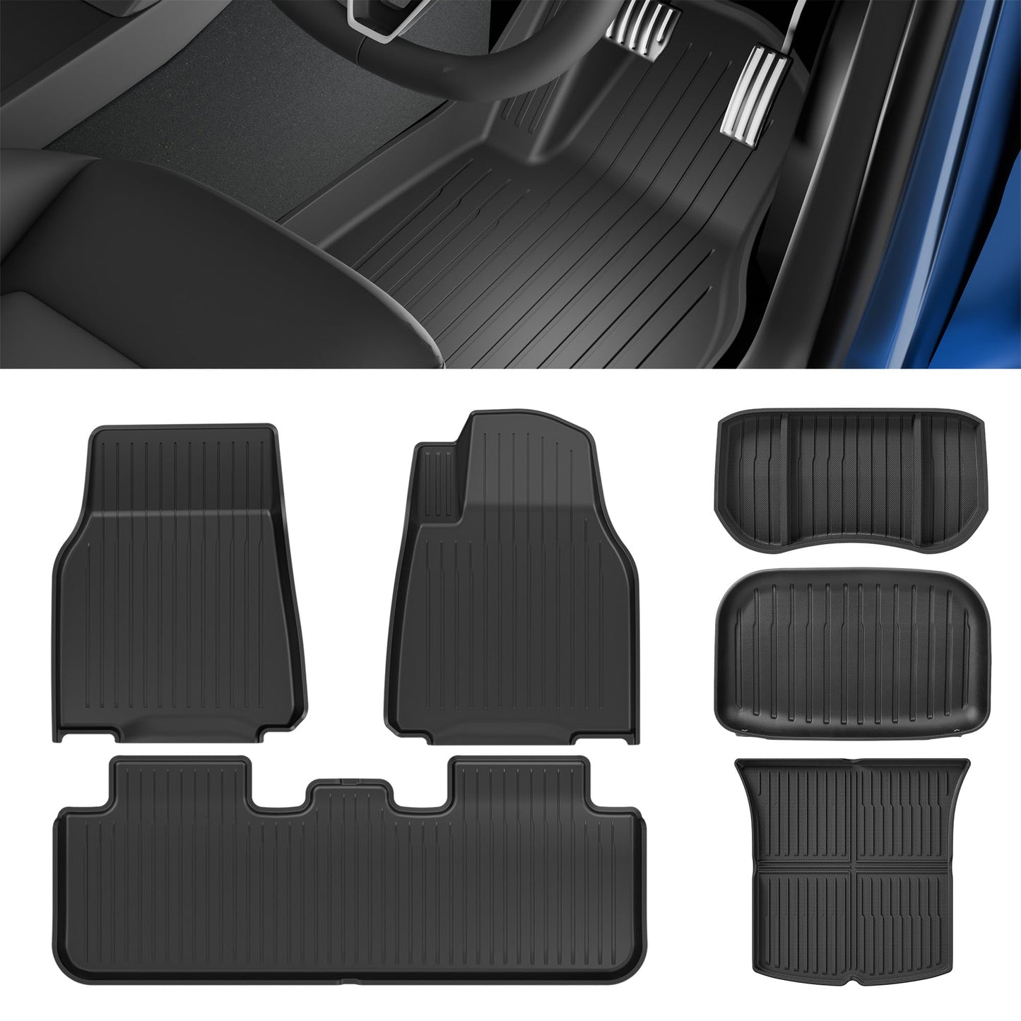 EVPEIWE All-Weather Floor Mats Set for Tesla Model Y Juniper, 6 Pieces DEMO