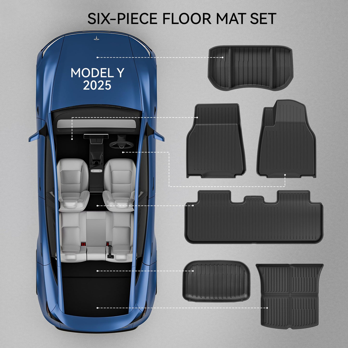 EVPEIWE All-Weather Floor Mats Set for Tesla Model Y Juniper, 6 Pieces DEMO