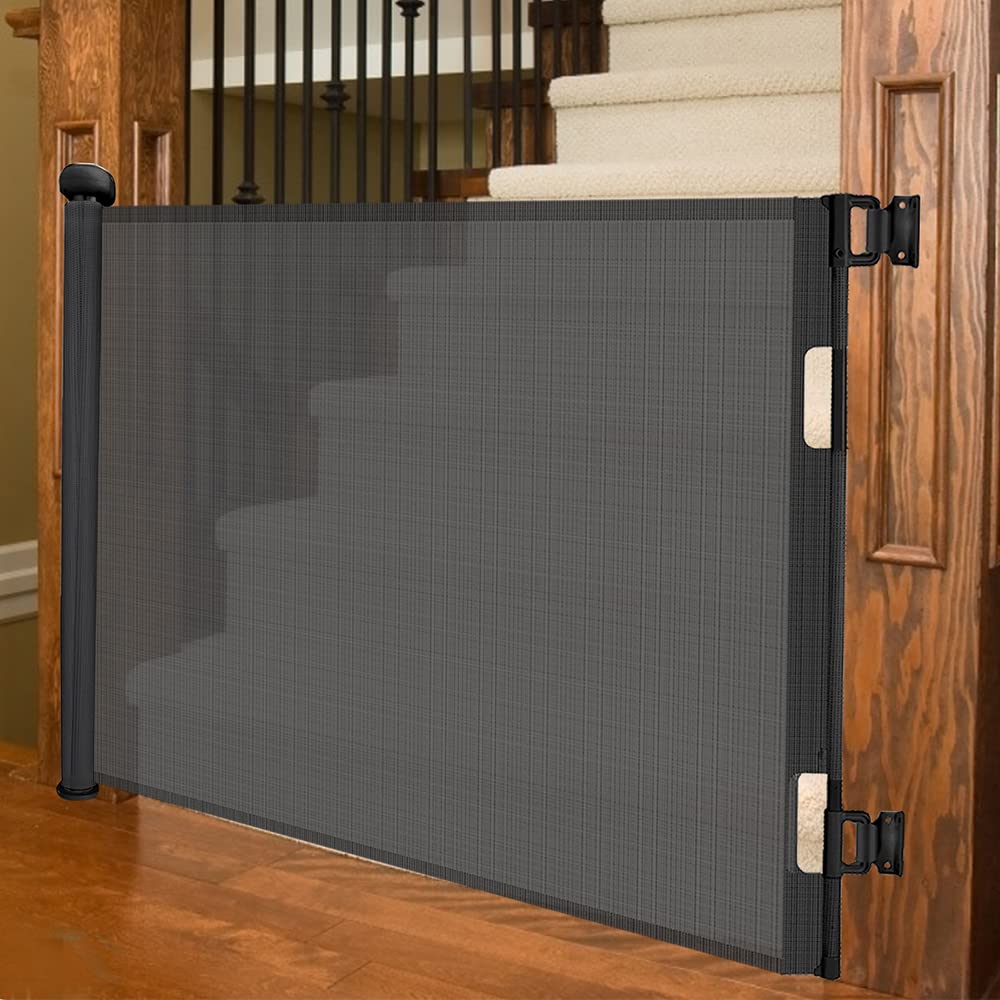 Durable Portable Mesh Retractable Baby Dog Safety Gate Black Size 180x86cm NEW