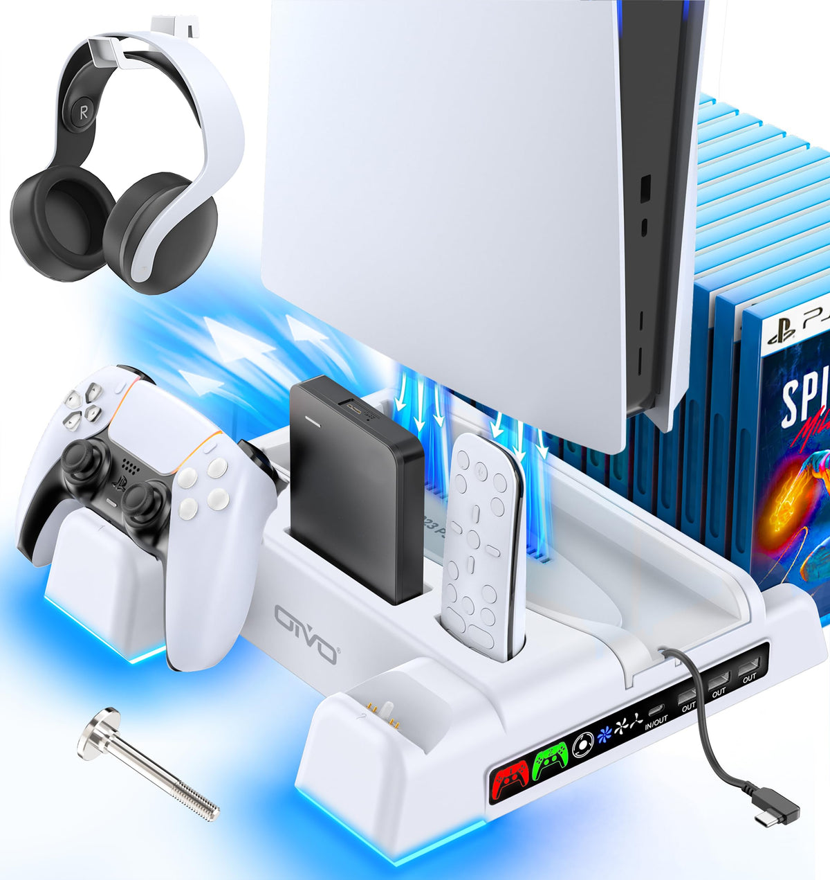 OIVO PS5 Gaming Accessories Vertical Stand with Dual Controller Charging NEW