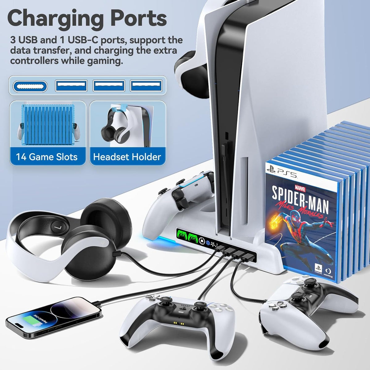 OIVO PS5 Gaming Accessories Vertical Stand with Dual Controller Charging NEW
