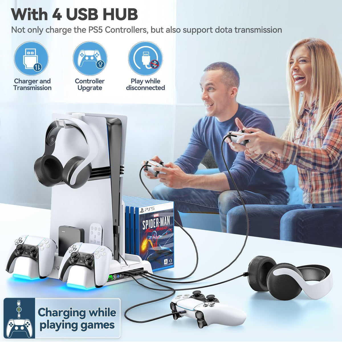 OIVO PS5 Gaming Accessories Vertical Stand with Dual Controller Charging NEW
