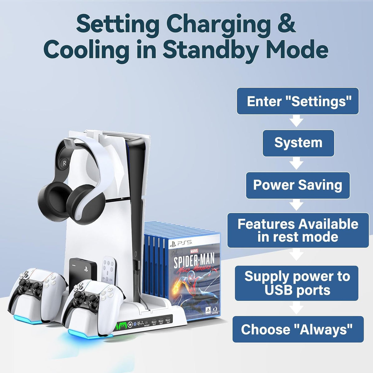 OIVO PS5 Gaming Accessories Vertical Stand with Dual Controller Charging NEW