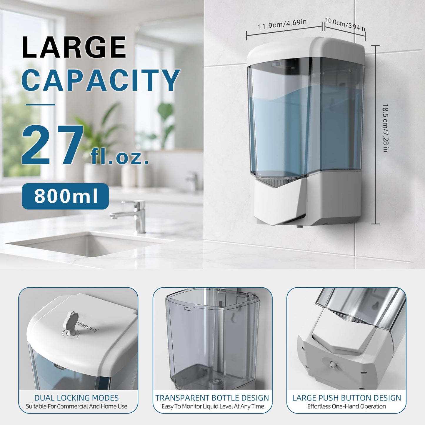 interhasa! Wall Mounted Soap Dispenser Bathroom Holder ABS White 600ml DEMO