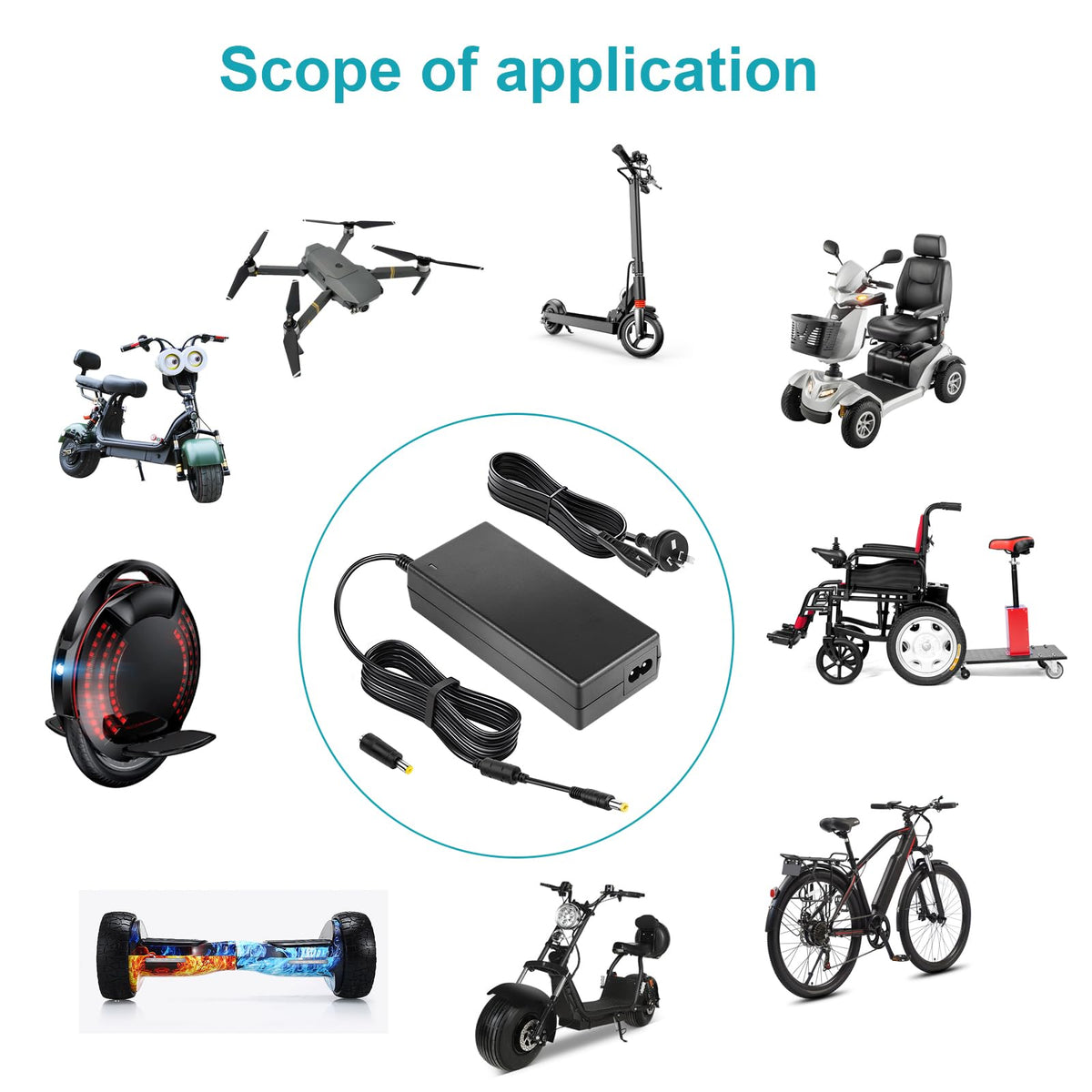 36V 2A Black Electric Scooter Charger Power Adapter for Parts DEMO