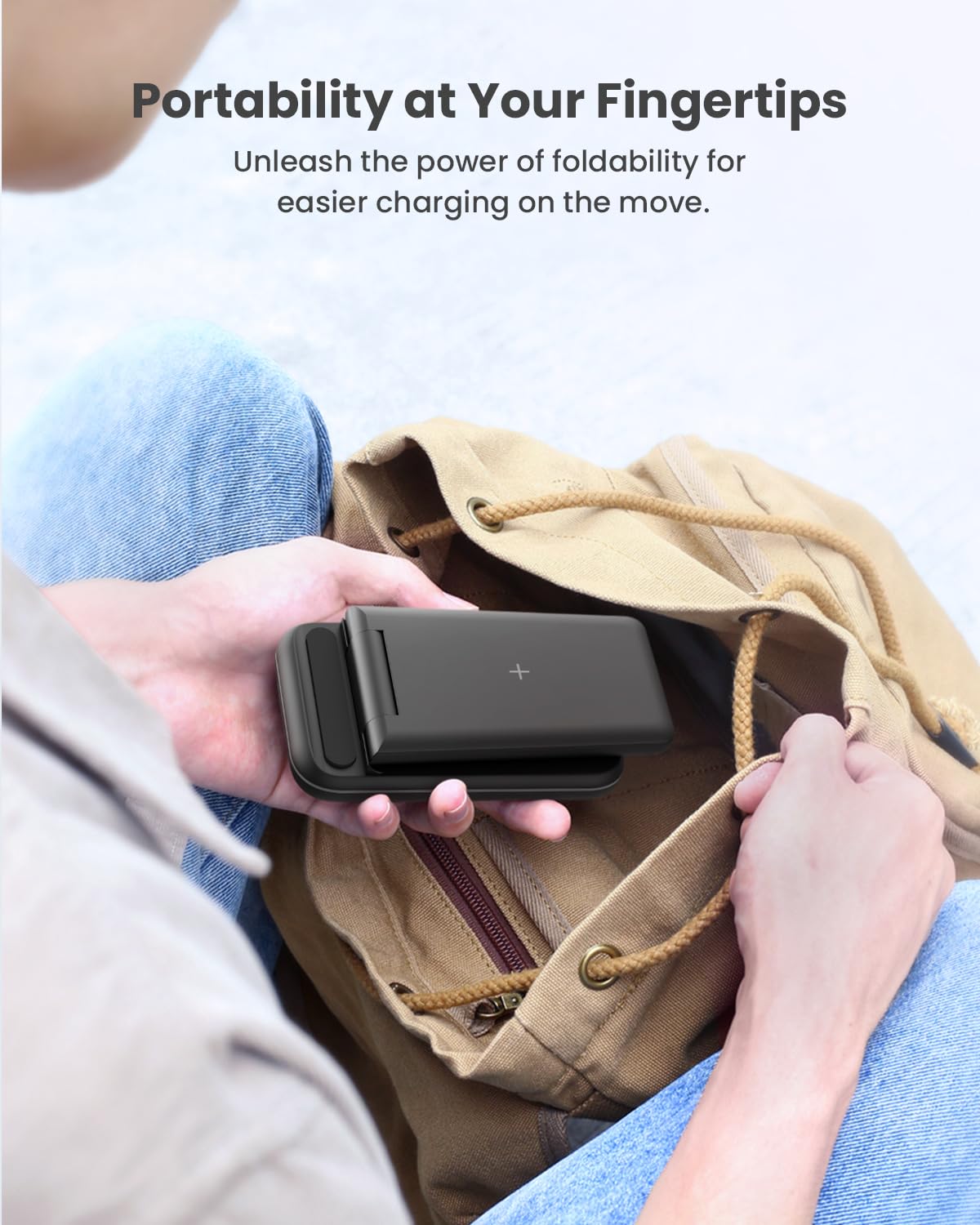 3-in-1 Foldable Wireless Charging Station for Smartphones - Dark Black DEMO