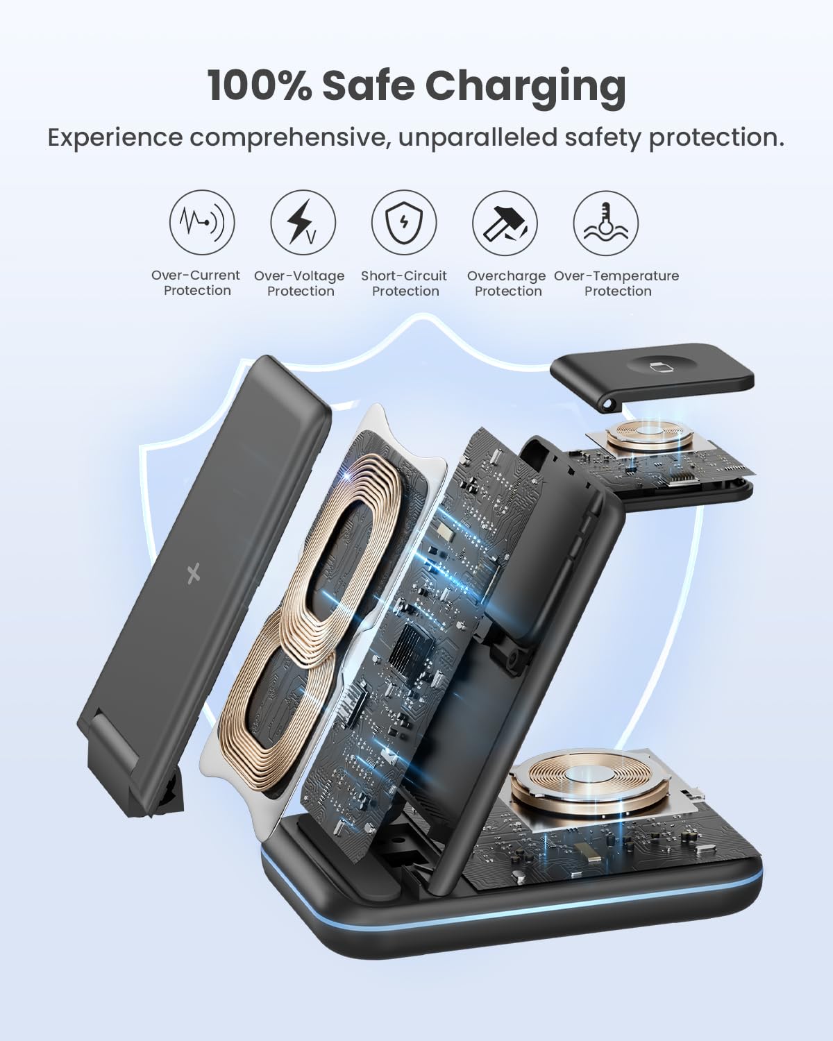 3-in-1 Foldable Wireless Charging Station for Smartphones - Dark Black DEMO