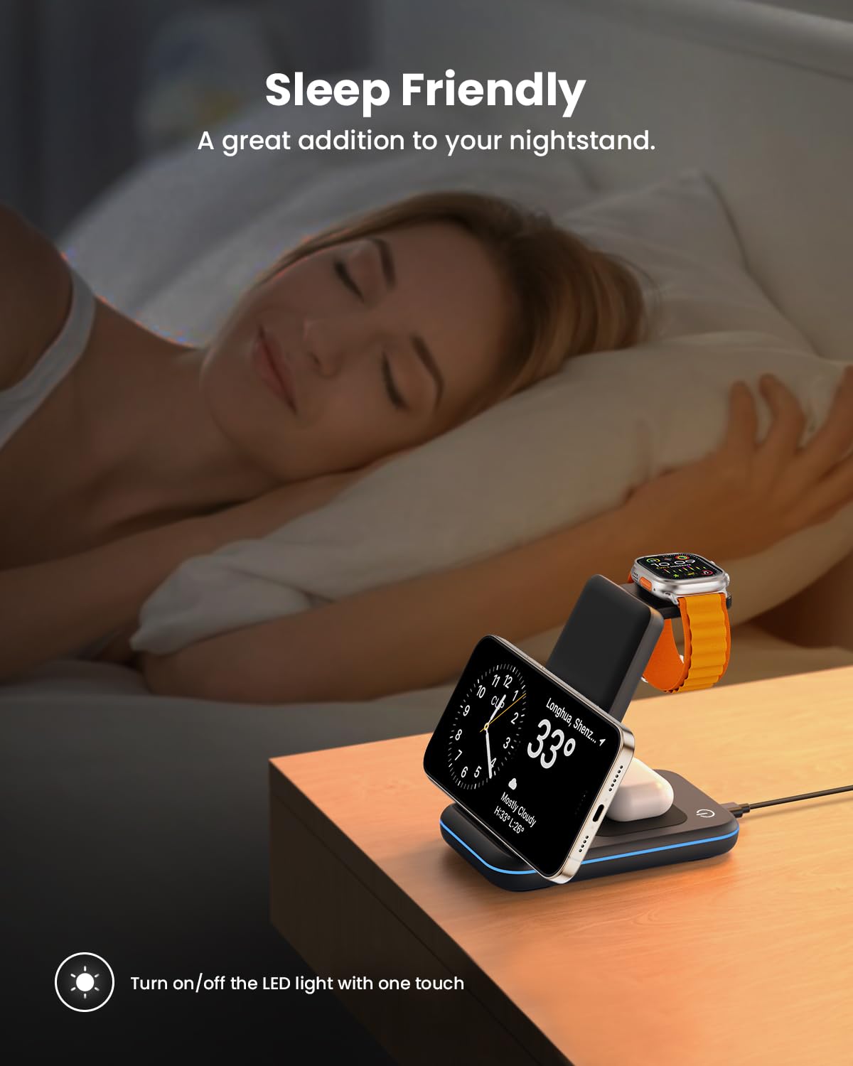 3-in-1 Foldable Wireless Charging Station for Smartphones - Dark Black DEMO