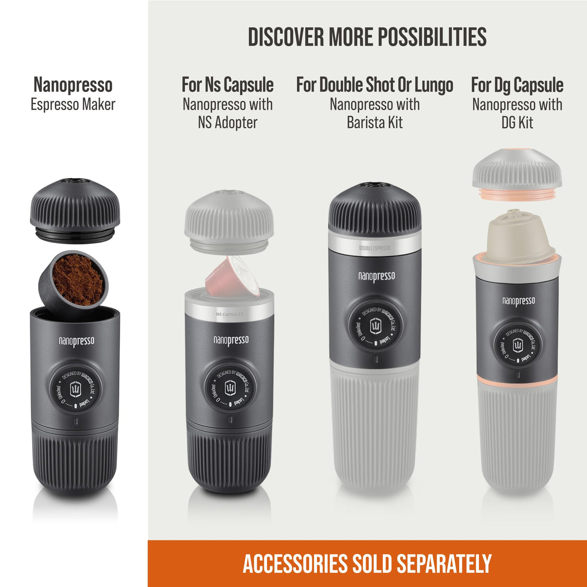 WACACO Nanopresso Portable Manual Espresso Maker 18 Bar Pressure Black NEW