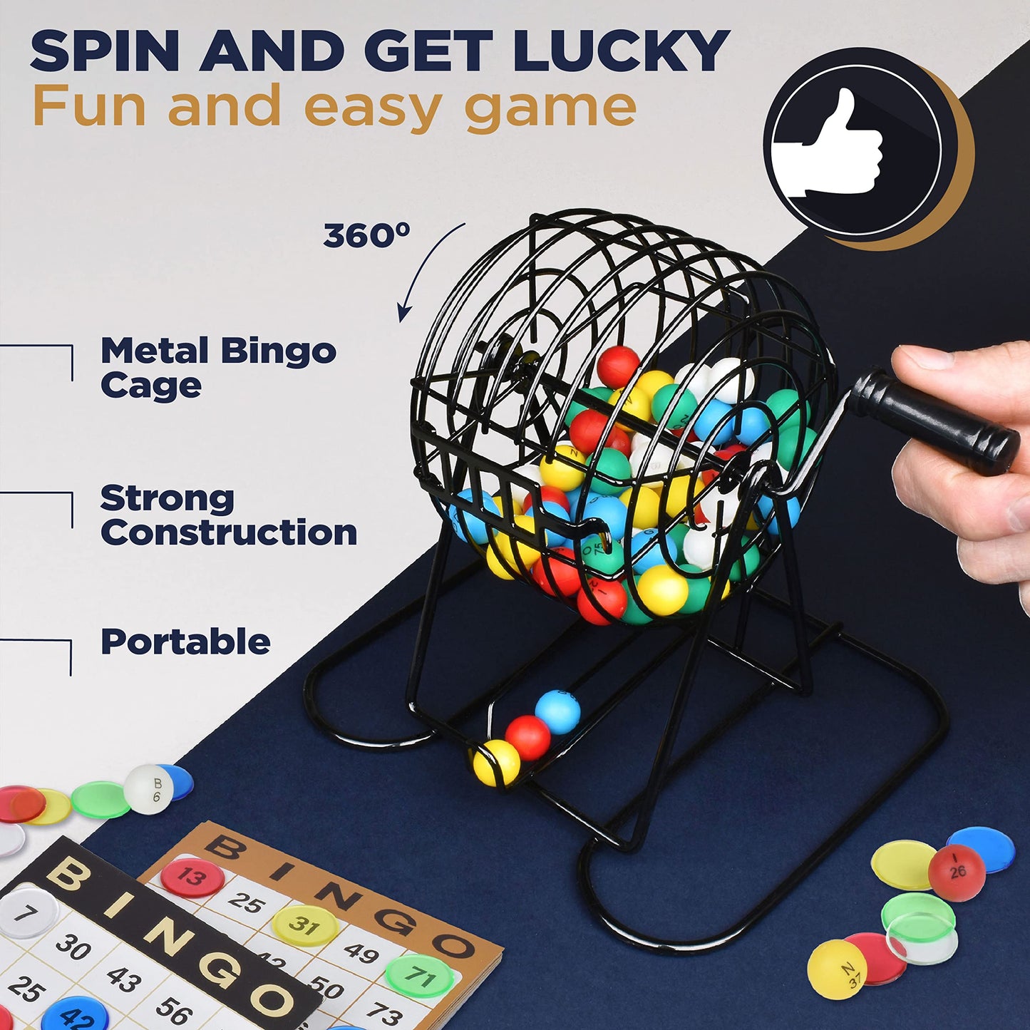 Queensell Bingo Toys Game Set with 50 Cards, 300 Pieces, 7.87"x7" NEW