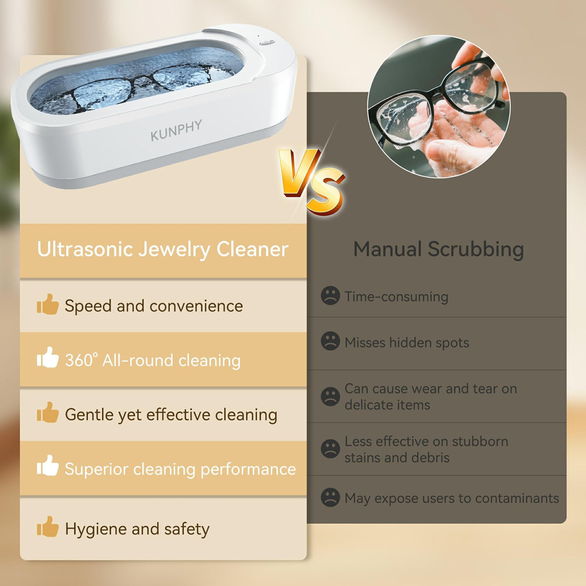 Kunphy 350ml Ultrasonic Jewelry Cleaner Machine - Professional Cleaning NEW