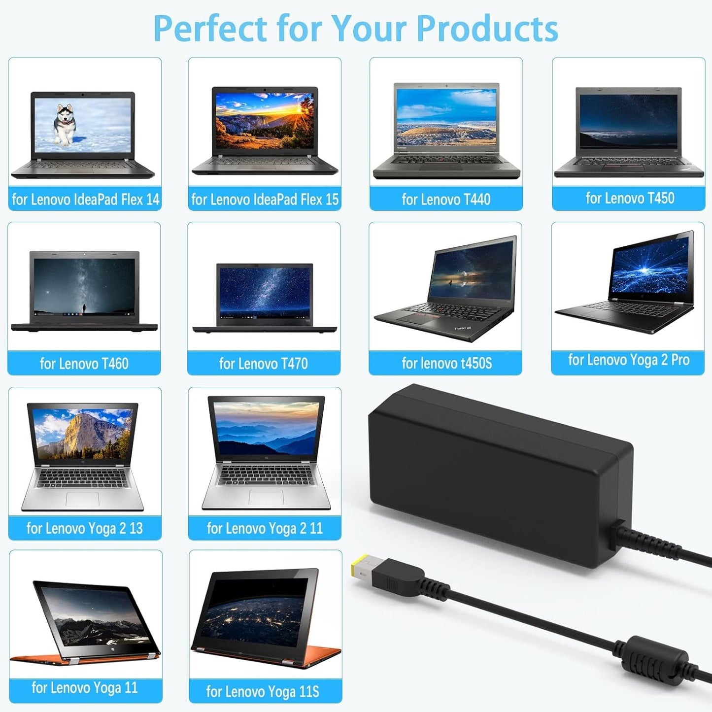65W Black Charger Power Adapter for Lenovo Thinkpad Laptops DEMO