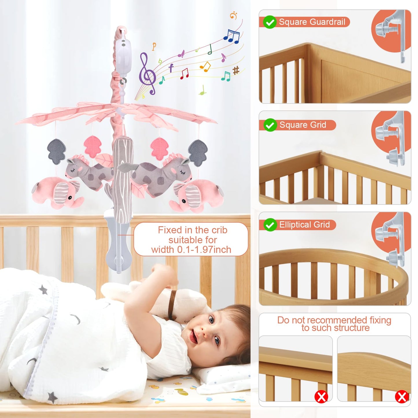 Blublu Park Mobiles Soothing Musical Crib Mobile with 12 Lullabies, Pink NEW