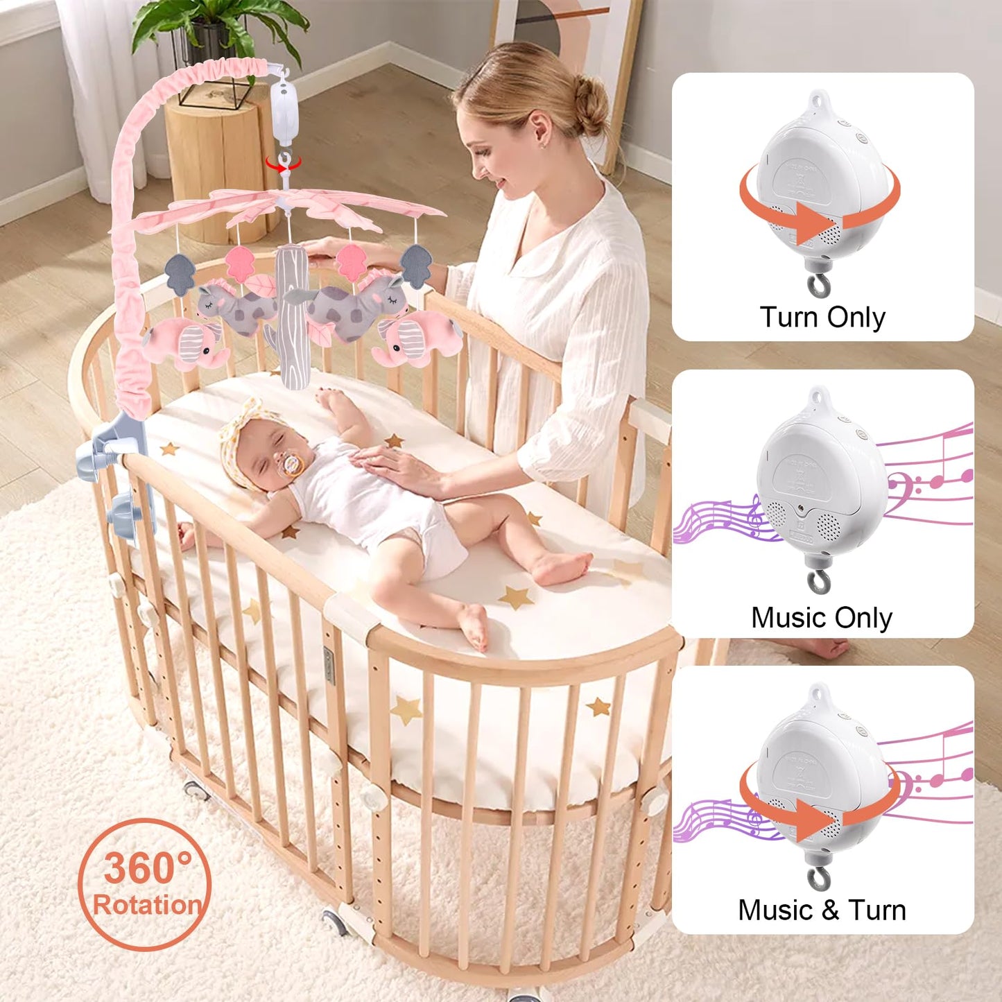 Blublu Park Mobiles Soothing Musical Crib Mobile with 12 Lullabies, Pink NEW