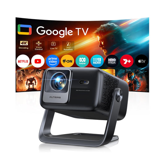 PUTRIMS 4K Projectors Smart Projector with 360° Stand, 30W Speaker, Black -