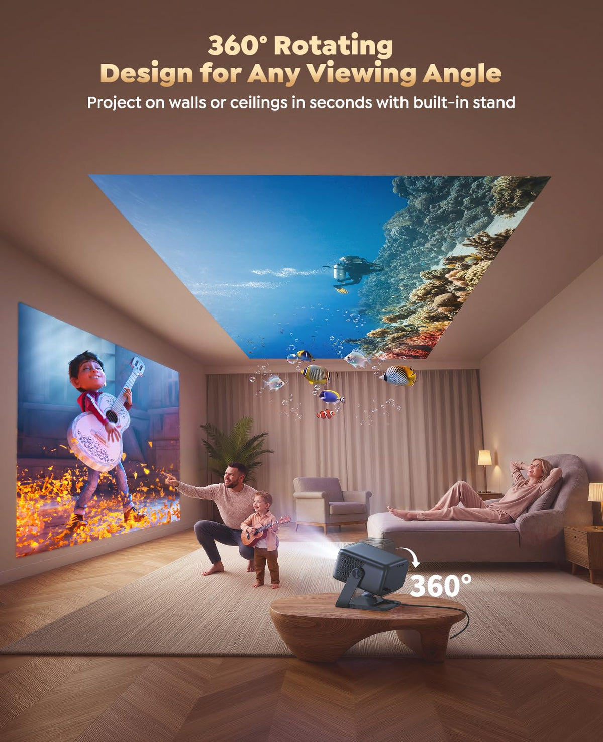 PUTRIMS 4K Projectors Smart Projector with 360° Stand, 30W Speaker, Black -