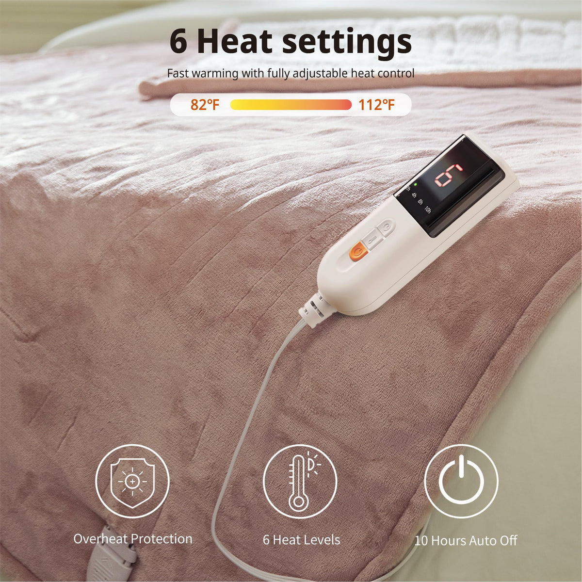 GOTCOZY Soft Flannel Heated Electric Blanket, Rose Dust, 130x160cm, Cozy DEMO