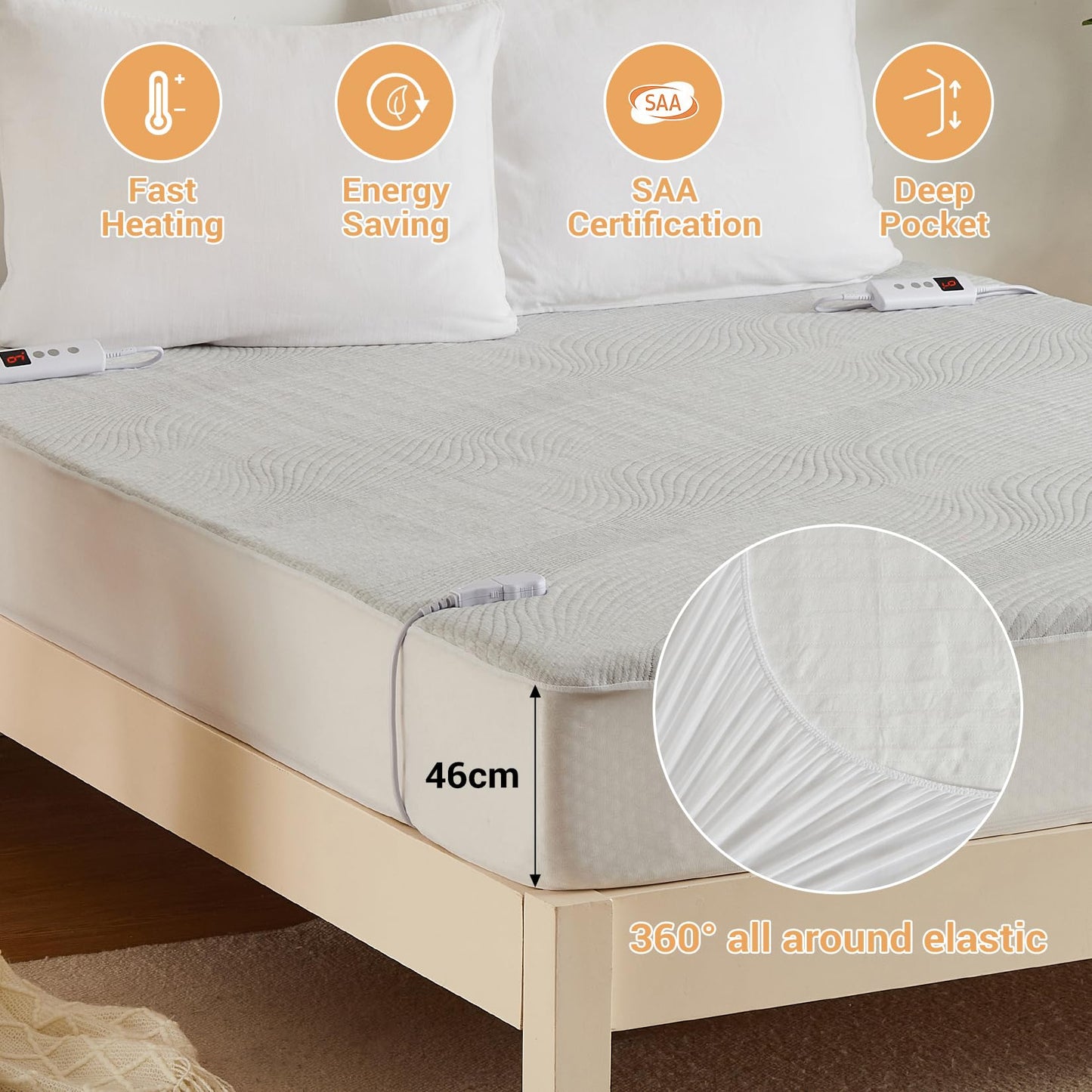 Cozy Light Grey Electric Mattress Pad with Fitted Design - Queen Size DEMO