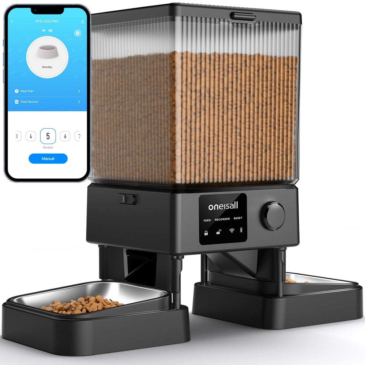 oneisall 5G WiFi Automatic Cat Feeder, 20 Cup/5L, App Controlled, Black NEW