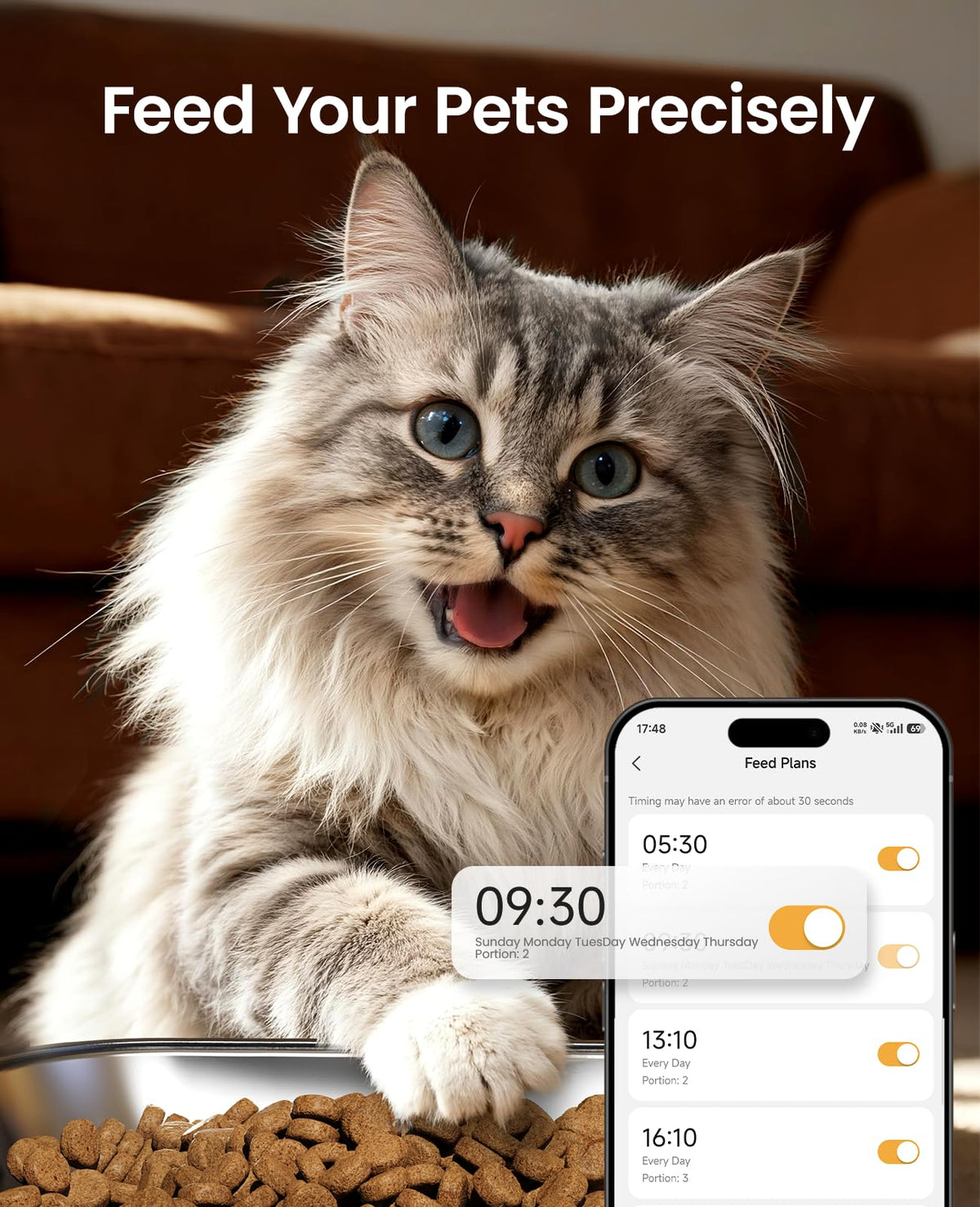 oneisall 5G WiFi Automatic Cat Feeder, 20 Cup/5L, App Controlled, Black NEW