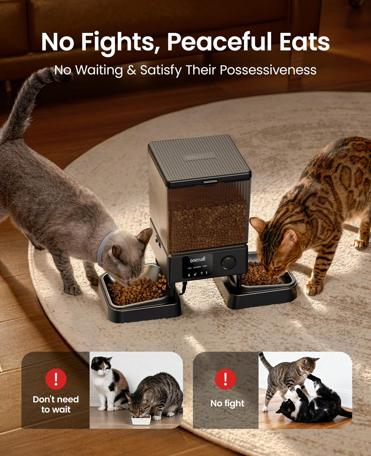 oneisall 5G WiFi Automatic Cat Feeder, 20 Cup/5L, App Controlled, Black NEW