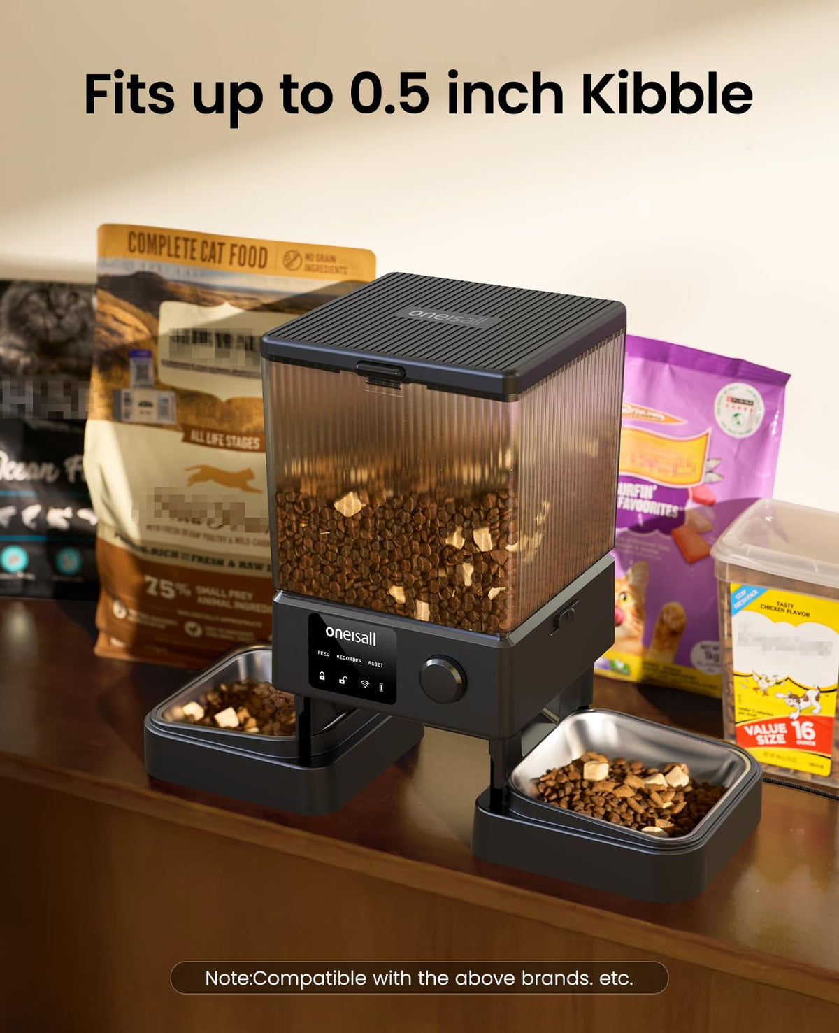 oneisall 5G WiFi Automatic Cat Feeder, 20 Cup/5L, App Controlled, Black NEW