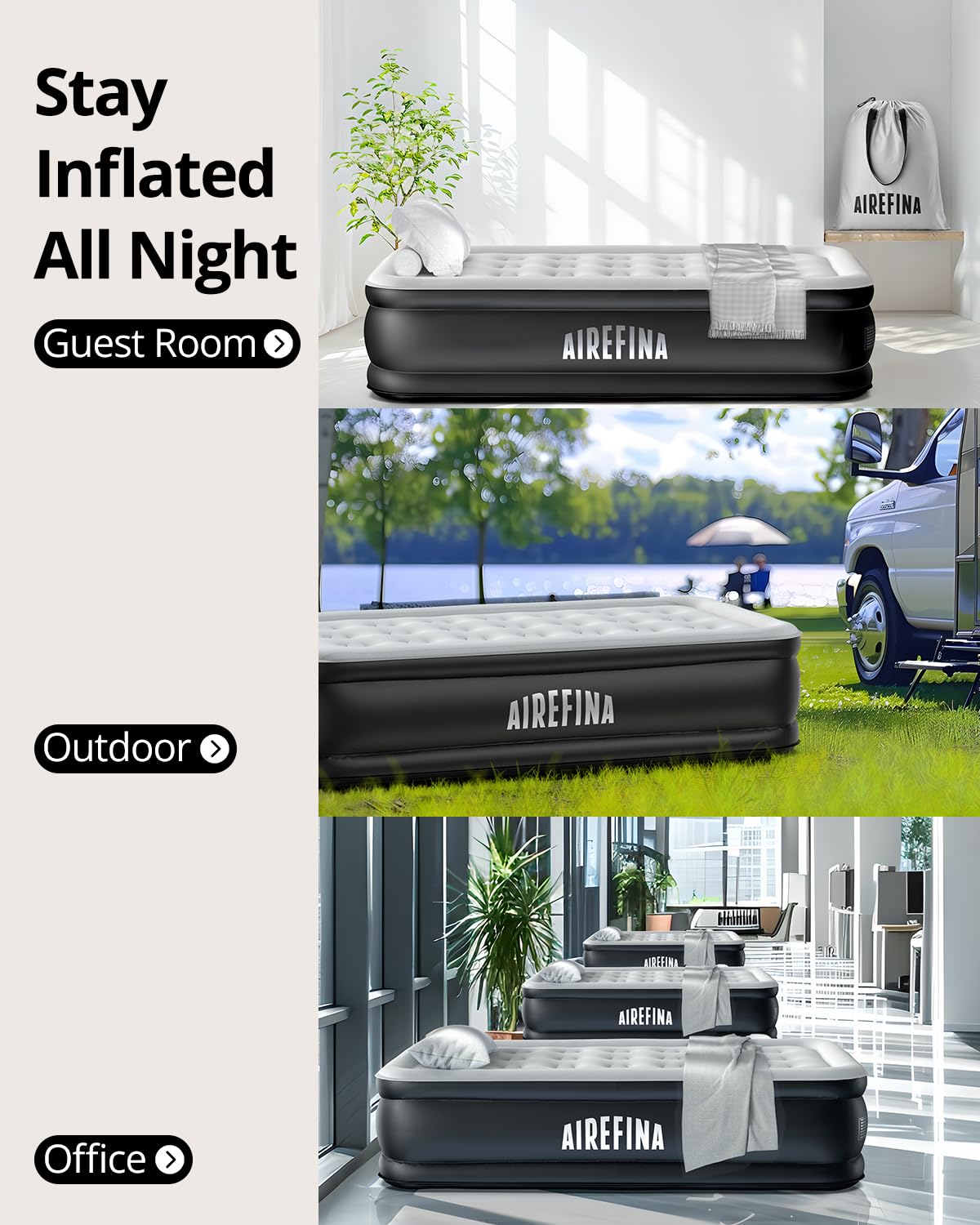 Airefina Single Air Mattresses Air Mattress, 18" Raised Self-Inflating, DEMO