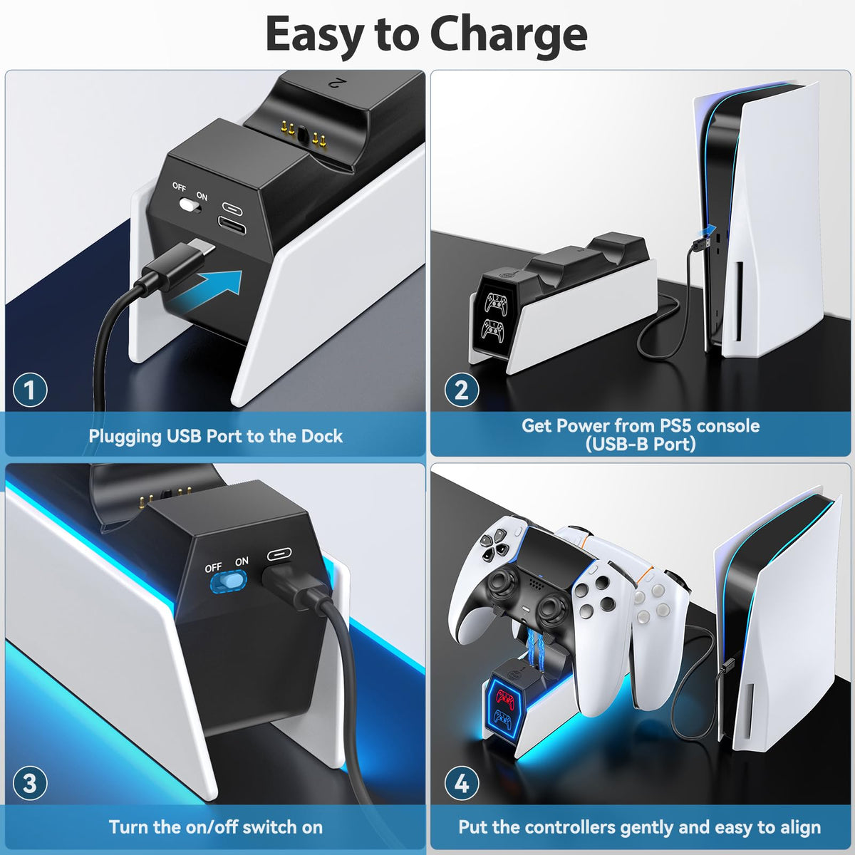 Tokluck PS5 Chargers Controller Charging Dock Station for PlayStation 5 - DEMO