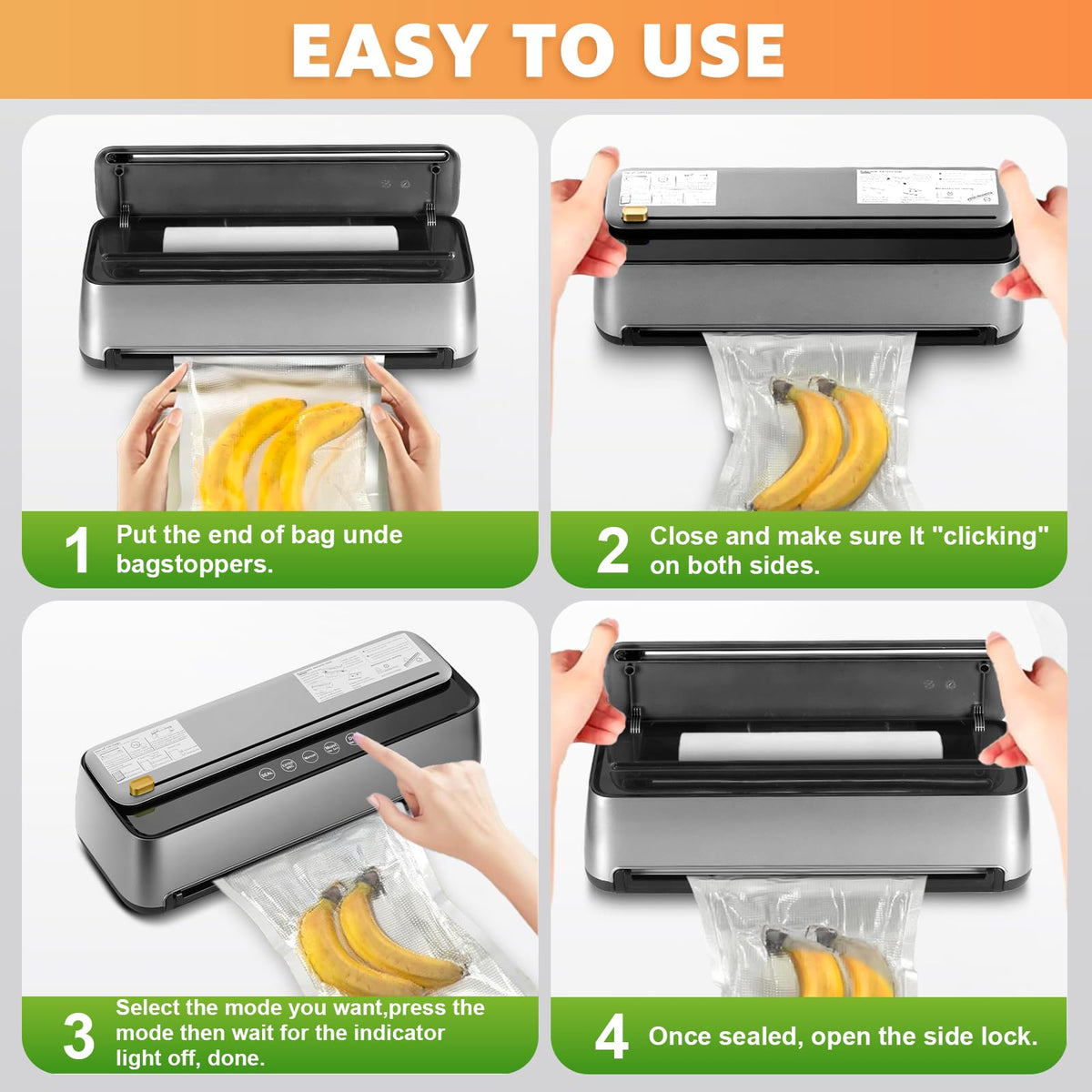 Powerful Automatic Vacuum Sealer Machine with 100KPA Suction, Silver DEMO