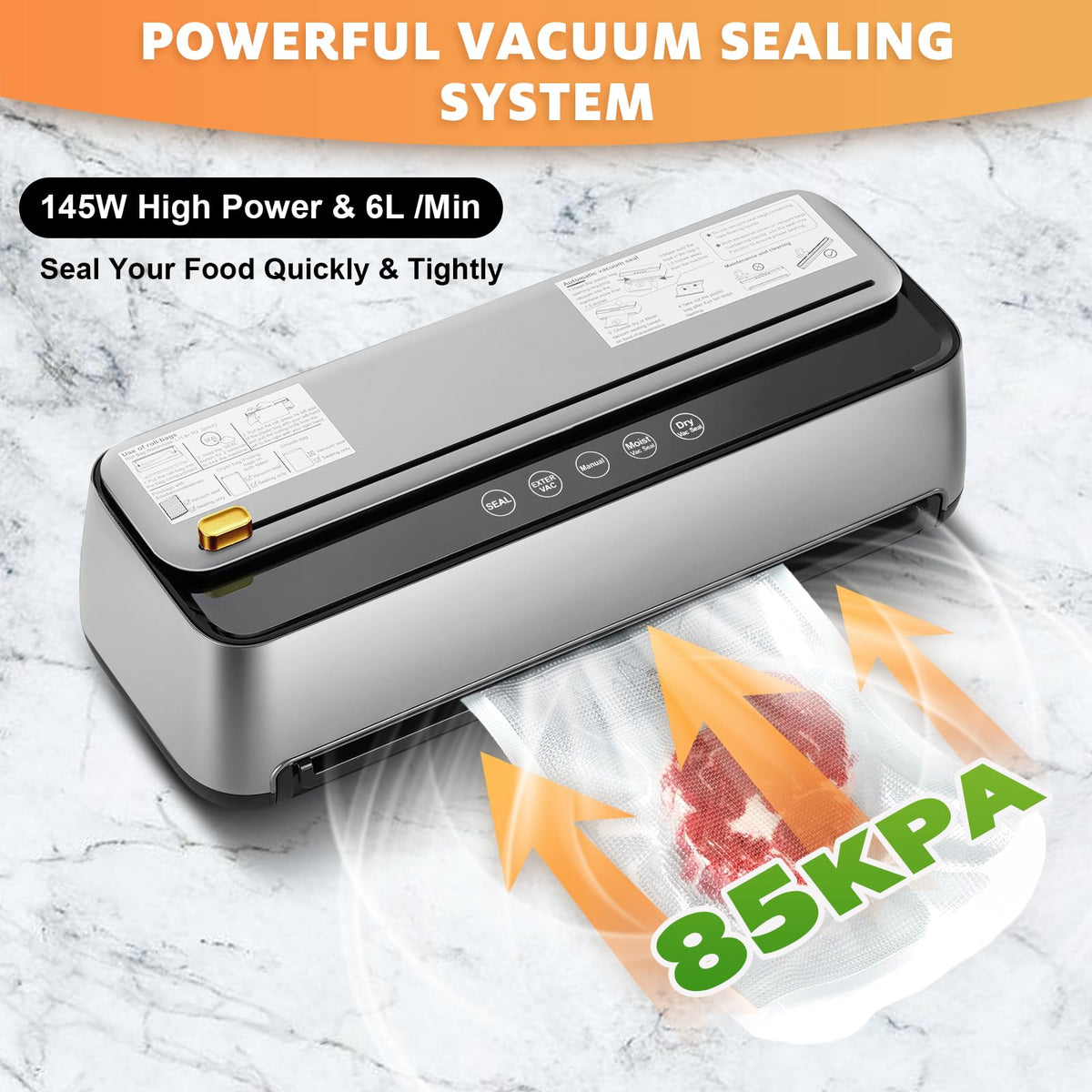 Powerful Automatic Vacuum Sealer Machine with 100KPA Suction, Silver DEMO