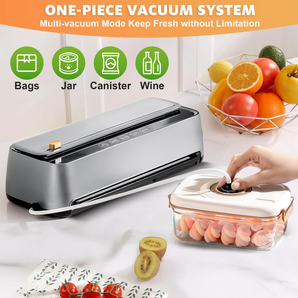 Powerful Automatic Vacuum Sealer Machine with 100KPA Suction, Silver DEMO