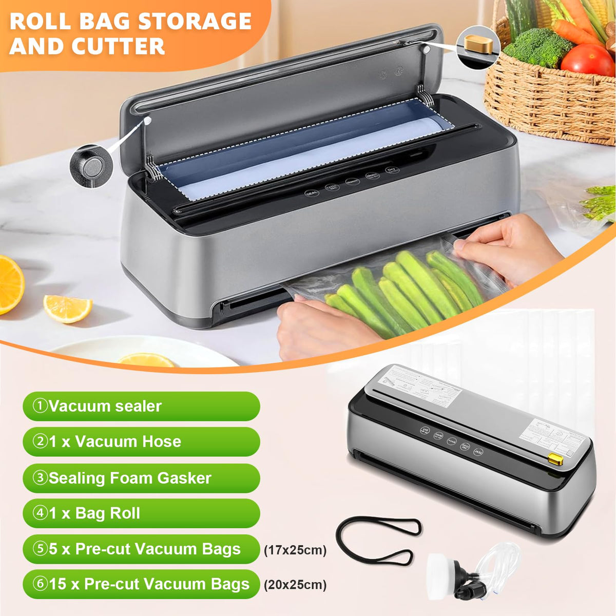 Powerful Automatic Vacuum Sealer Machine with 100KPA Suction, Silver DEMO