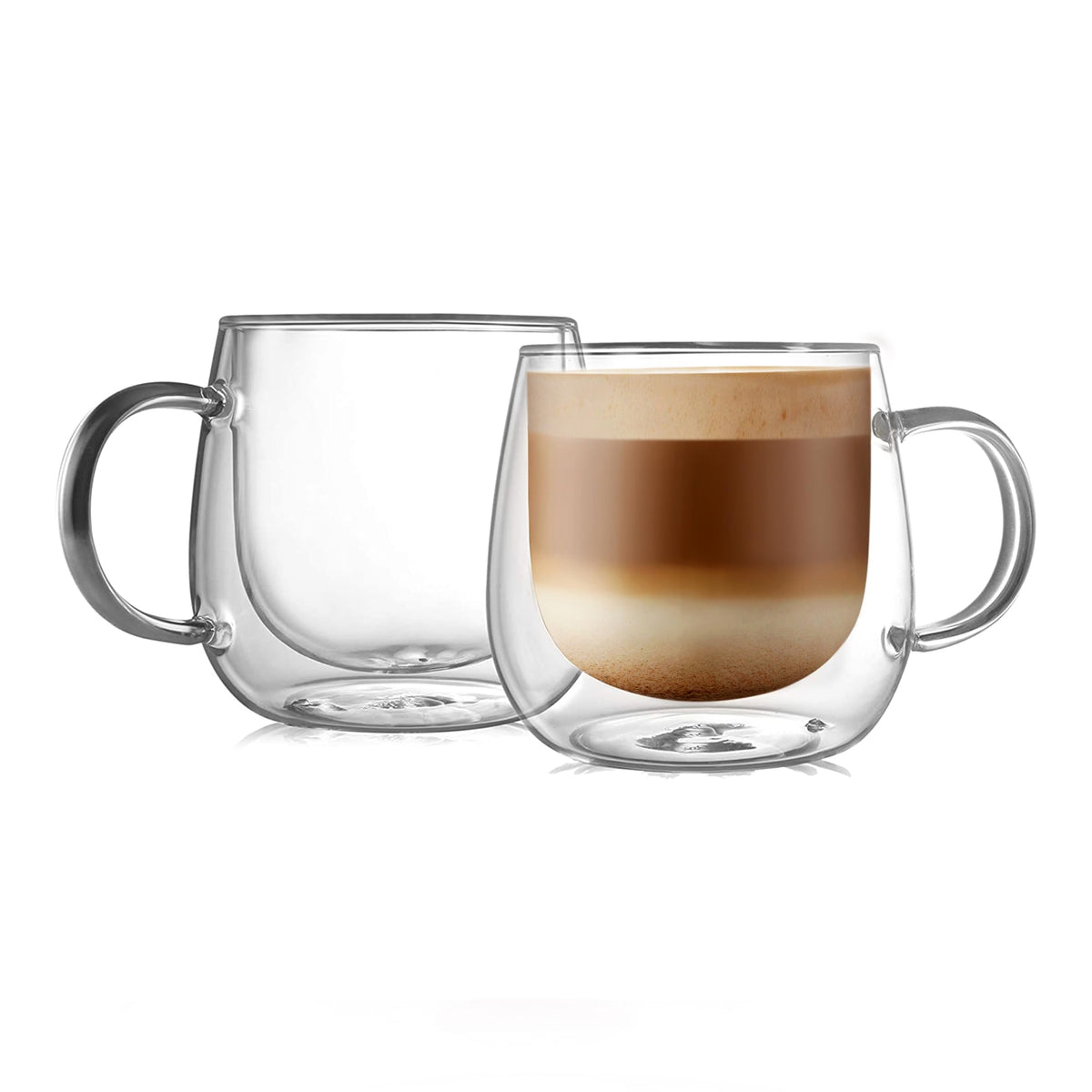 CNGLASS 12oz Double Walled Glass Coffee Mugs Set of 2 Transparent Cups Size NEW