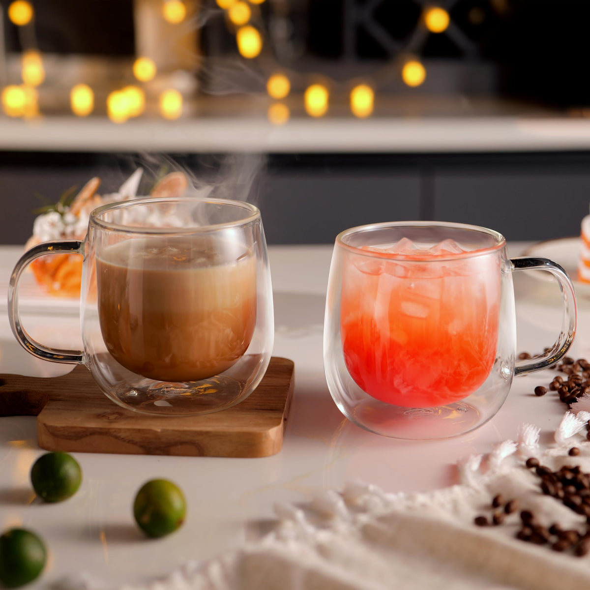 CNGLASS 12oz Double Walled Glass Coffee Mugs Set of 2 Transparent Cups Size NEW