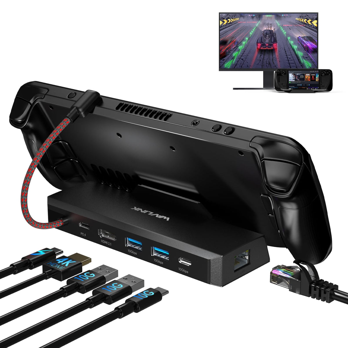WAVLINK 6-in-1 Docking Station for Steam Deck/ROG Ally 4K Ultra HD Black NEW