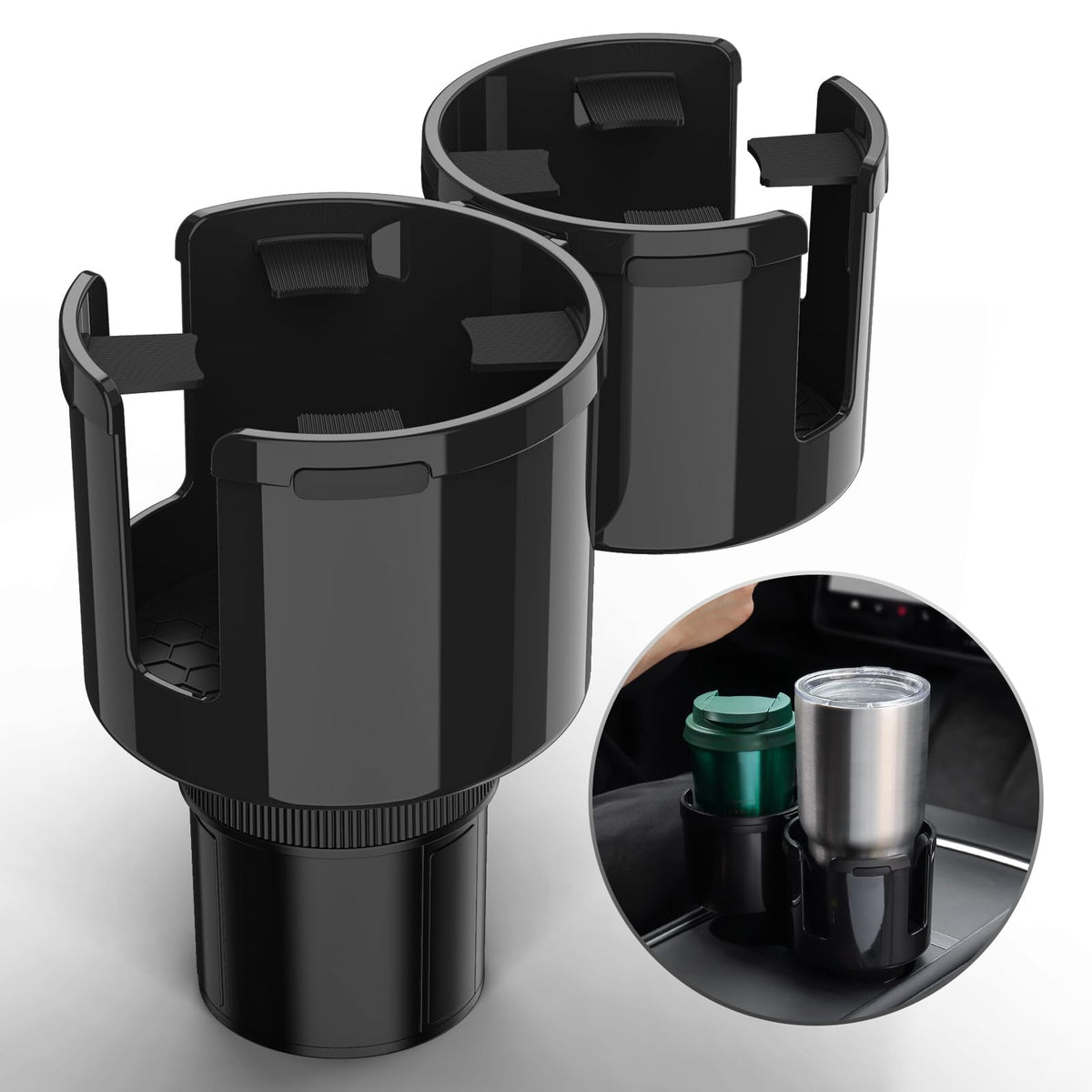 2-in-1 Black Car Cup Holder Extender Fits Bottles & Drinks Holders NEW