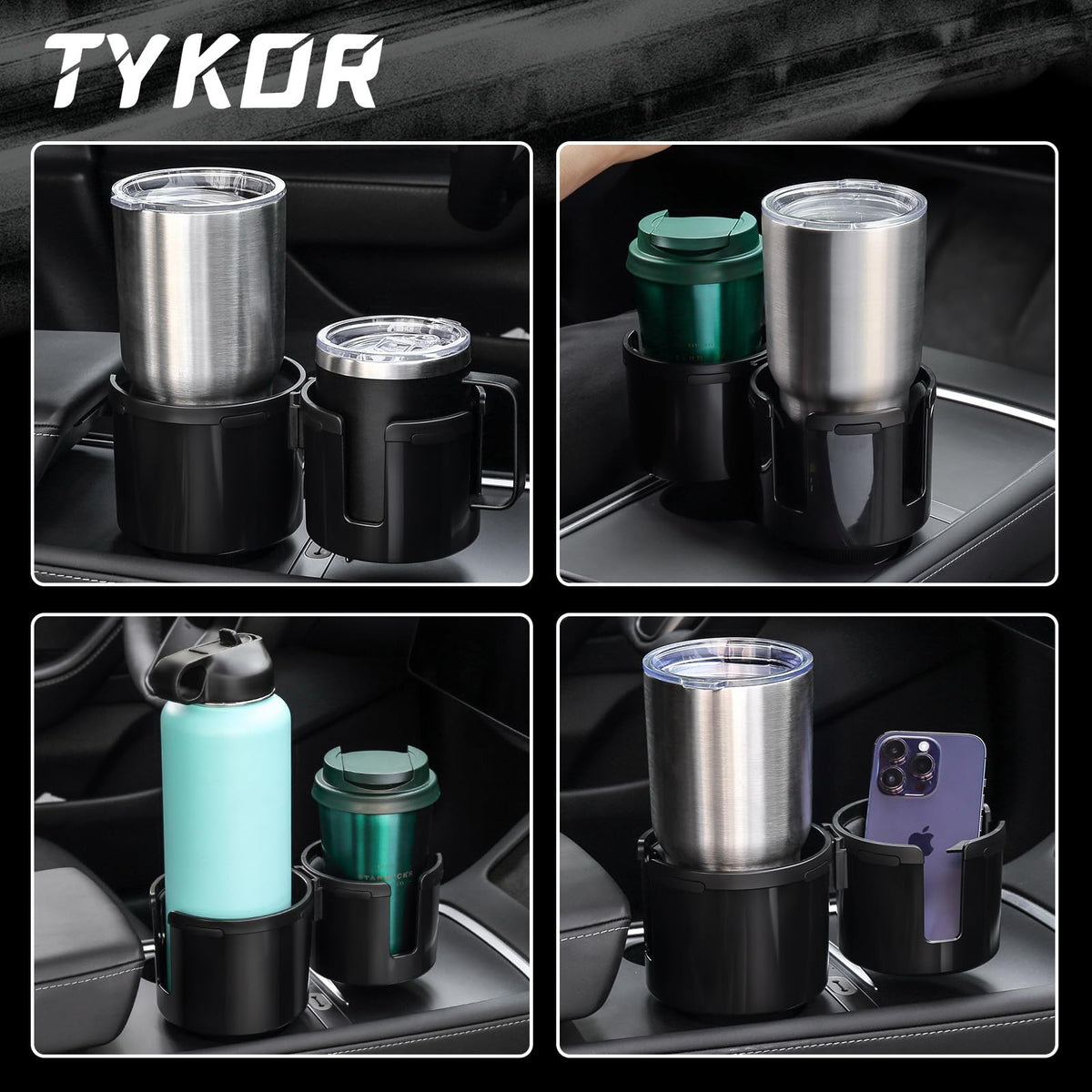 2-in-1 Black Car Cup Holder Extender Fits Bottles & Drinks Holders NEW