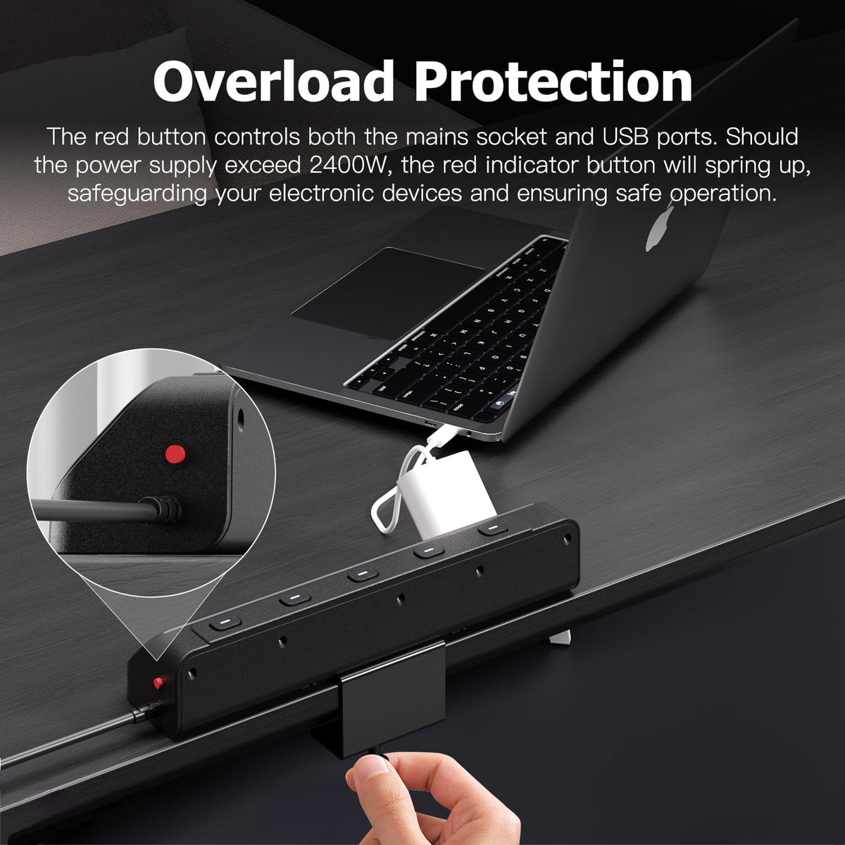 3-Outlet Desktop Power Strip with Independent Switches in Black NEW