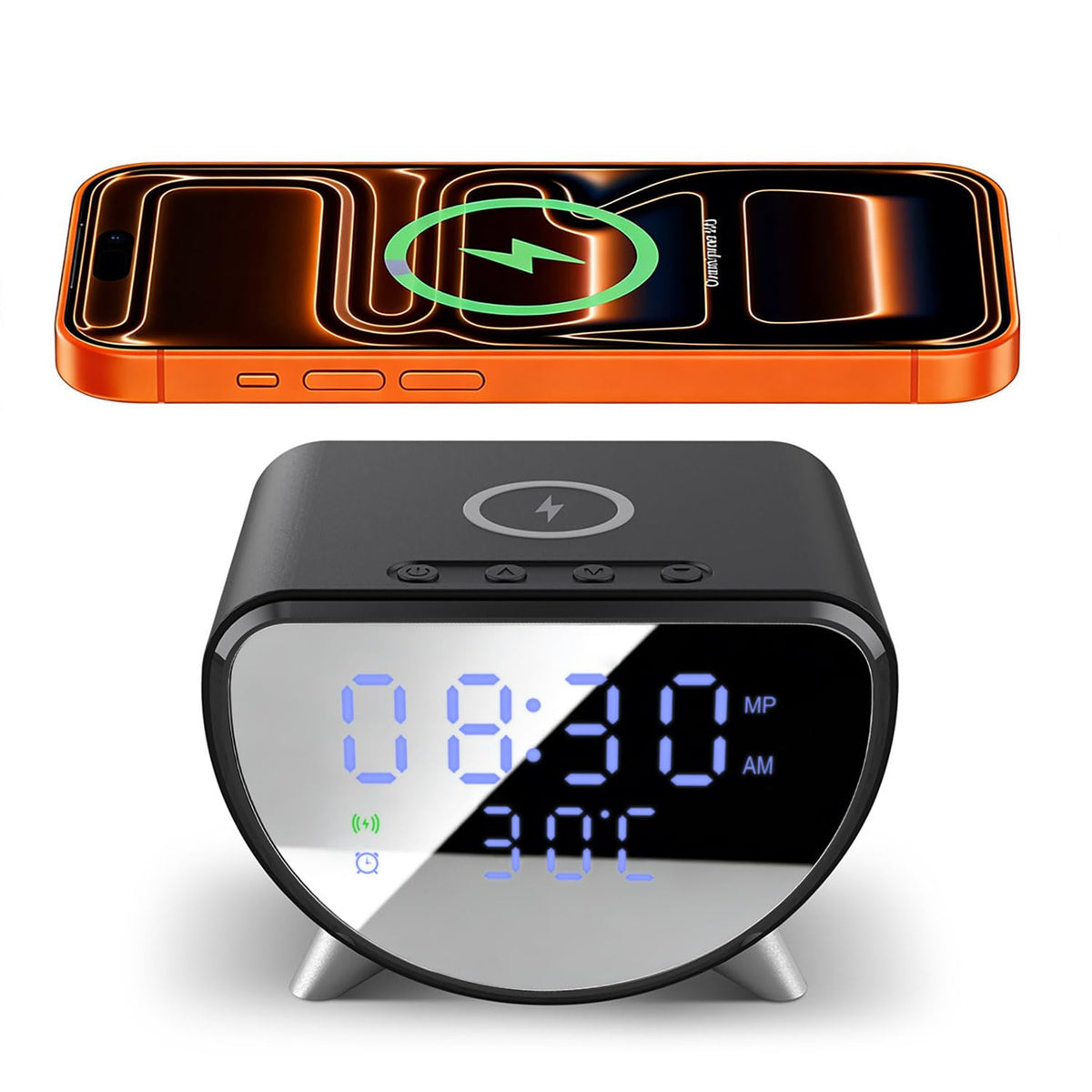 15W Wireless Charging Station with Digital Display in Black for Smartphones NEW