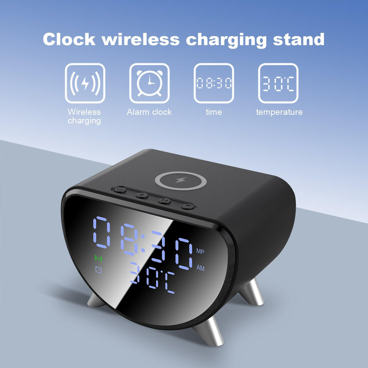 15W Wireless Charging Station with Digital Display in Black for Smartphones NEW