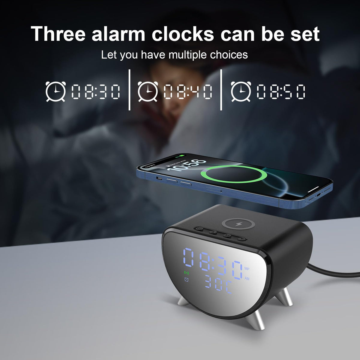 15W Wireless Charging Station with Digital Display in Black for Smartphones NEW