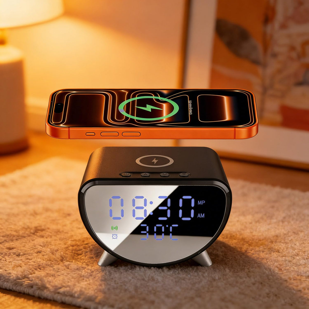 15W Wireless Charging Station with Digital Display in Black for Smartphones NEW
