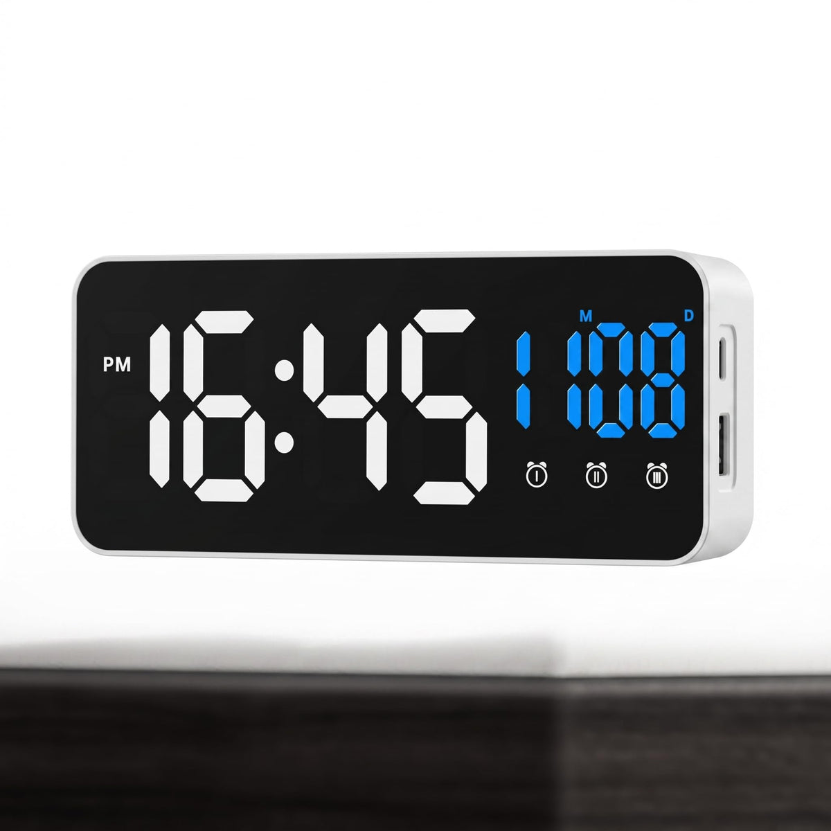 White LED Digital Alarm Clock with Time, Date & Temperature Display NEW