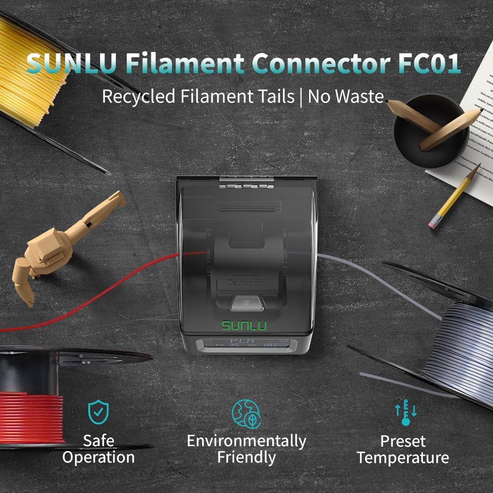 SUNLU 3D Printer Filament Splicer with 200 PTFE Sleeves Black Joiner Tool DEMO