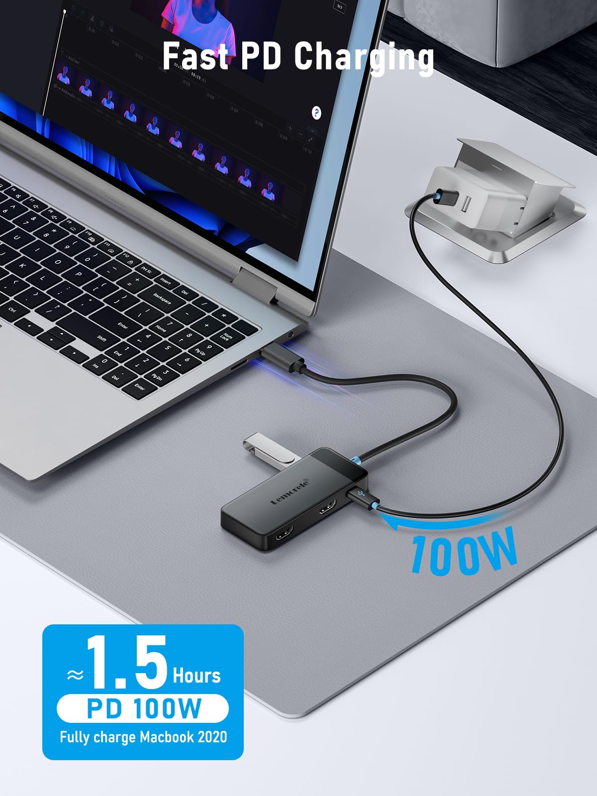 Lemorele 6-in-1 USB-C Docking Station with Dual 4K HDMI Ports, Black NEW