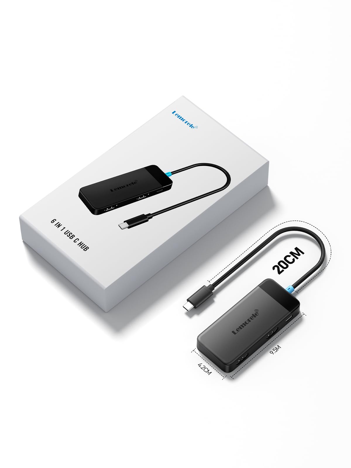 Lemorele 6-in-1 USB-C Docking Station with Dual 4K HDMI Ports, Black NEW